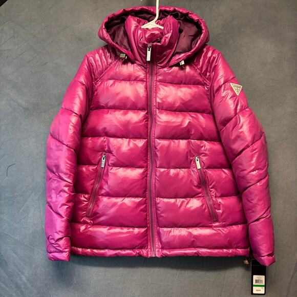 GUESS Pink Puffer Jacket Coat Hooded Large L NWT Women’s Winter $225 Ski Core - Picture 1 of 16